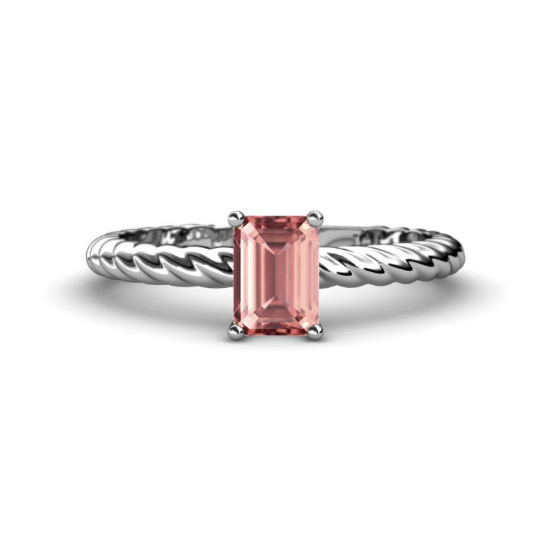 Leona Bold 8x6 mm Emerald Cut Morganite Solitaire Rope Engagement Ring 