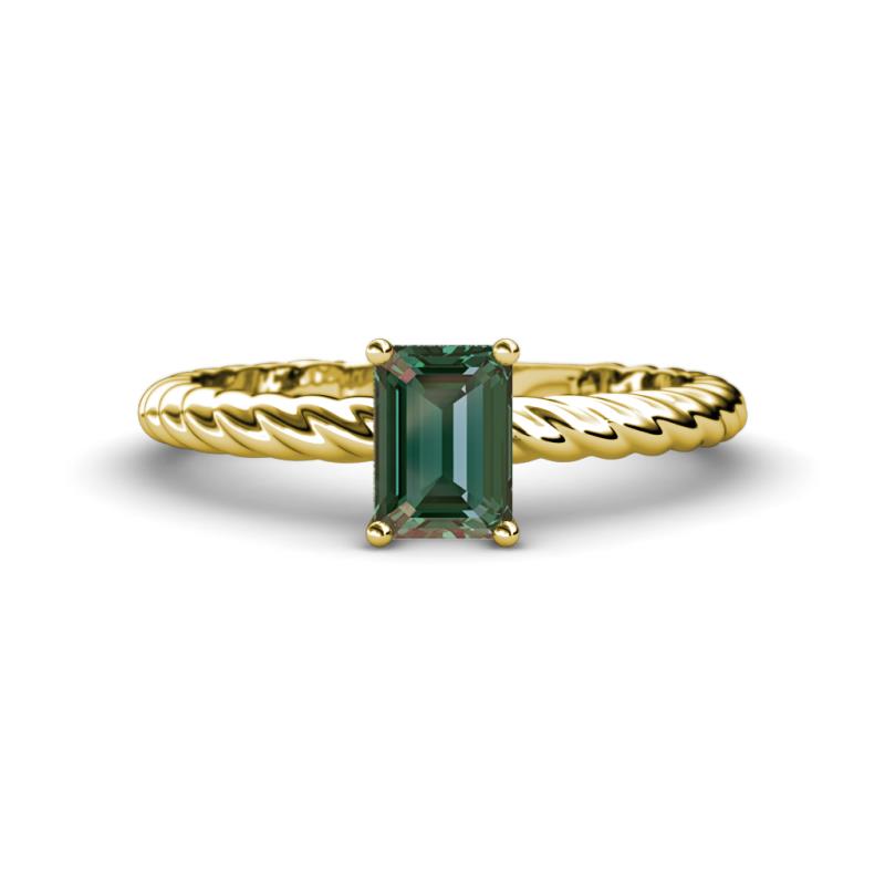 Leona Bold 8x6 mm Emerald Cut Lab Created Alexandrite Solitaire Rope Engagement Ring 