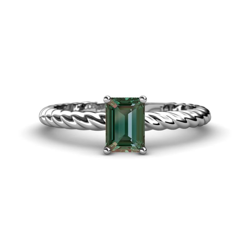 Leona Bold 8x6 mm Emerald Cut Lab Created Alexandrite Solitaire Rope Engagement Ring 