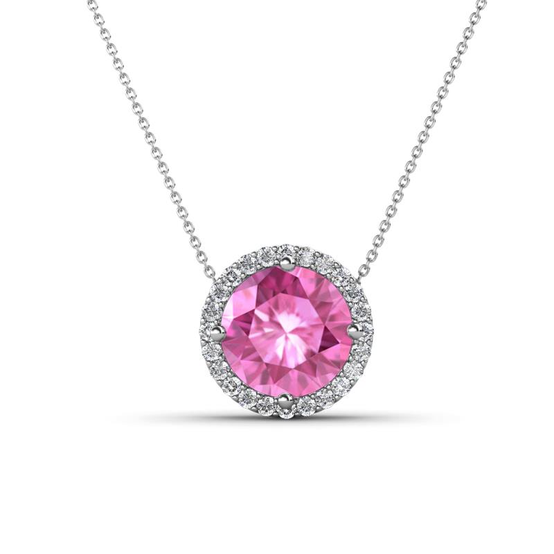 Catriona Round Lab Created Pink Sapphire and Diamond Halo Slider Pendant Necklace 