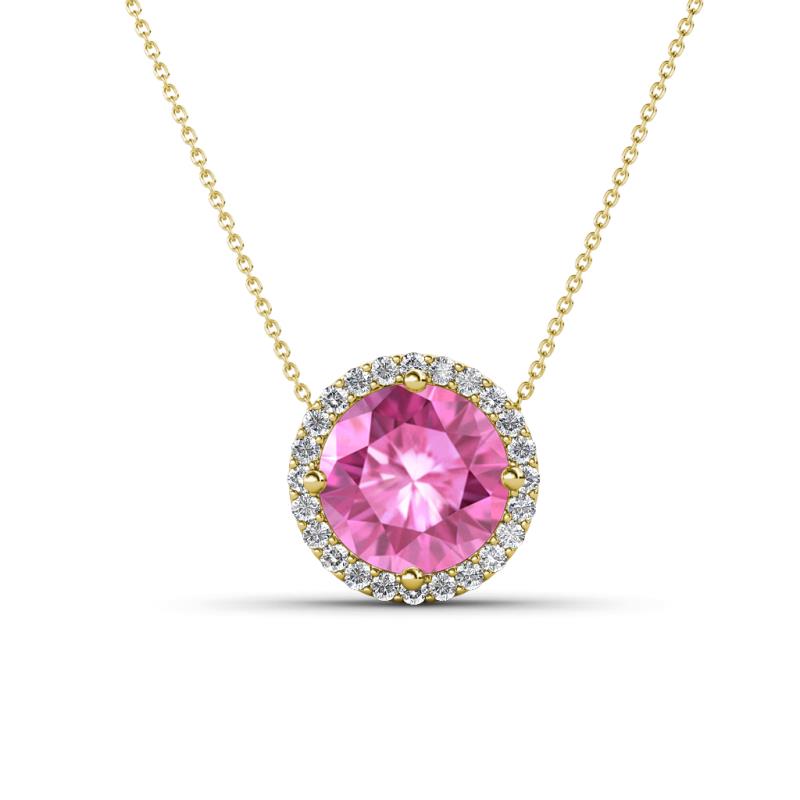 Catriona Round Lab Created Pink Sapphire and Diamond Halo Slider Pendant Necklace 