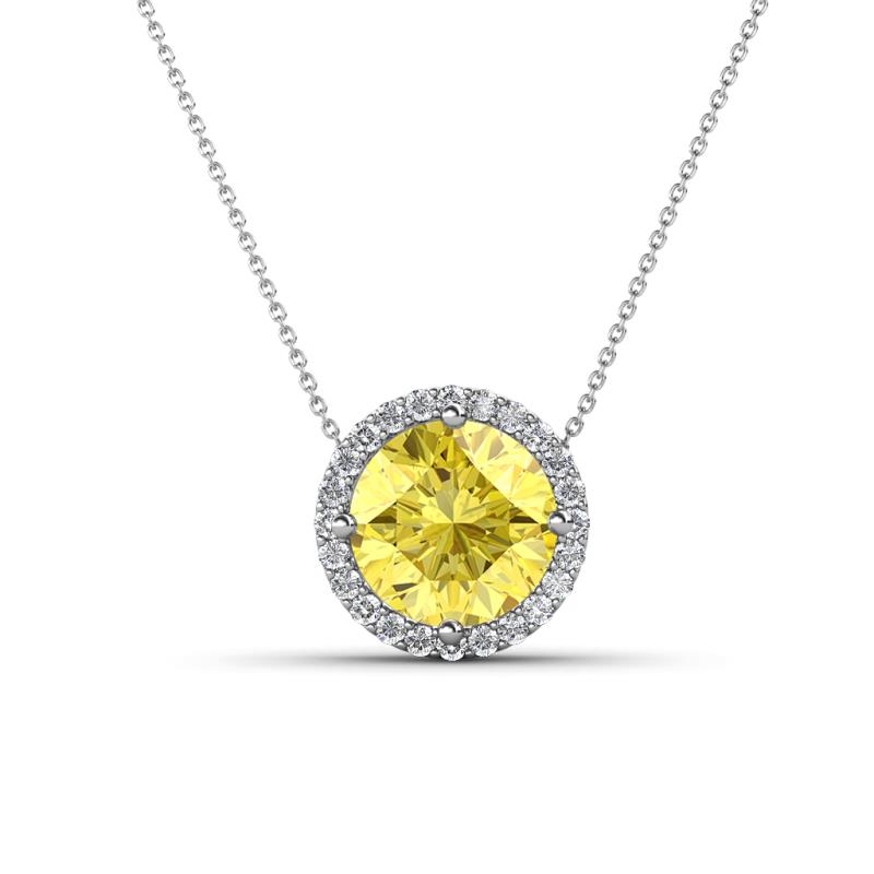 Catriona Round Lab Created Yellow Sapphire and Diamond Halo Slider Pendant Necklace 