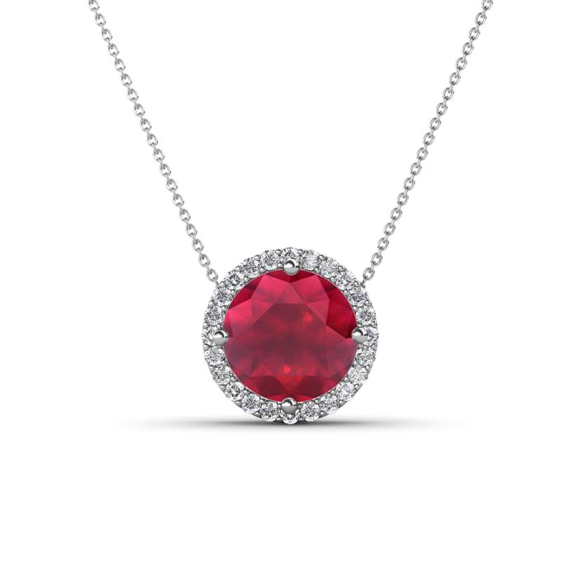 Catriona Round Lab Created Ruby and Diamond Halo Slider Pendant Necklace 