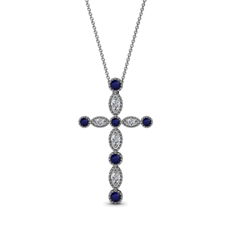 Abha Petite Blue Sapphire and Diamond Cross Pendant 