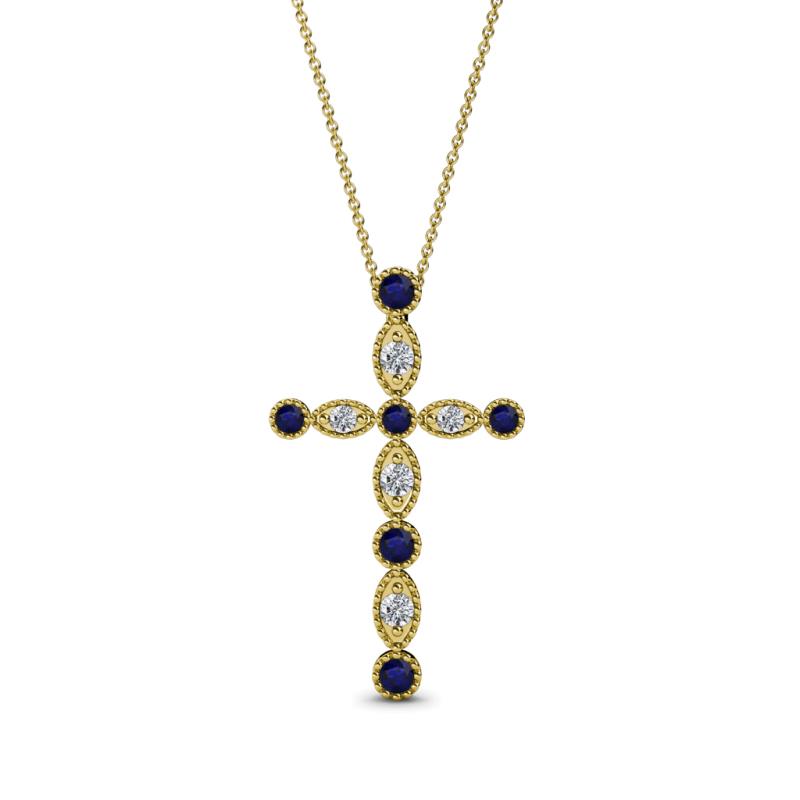 Abha Petite Blue Sapphire and Diamond Cross Pendant 