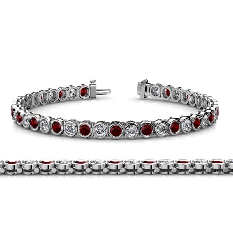 Tiara 3.50 mm Red Garnet and Lab Grown Diamond Eternity Tennis Bracelet 