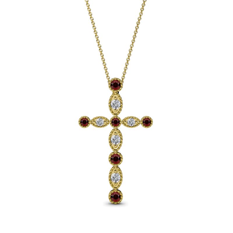 Abha Petite Red Garnet and Diamond Cross Pendant 