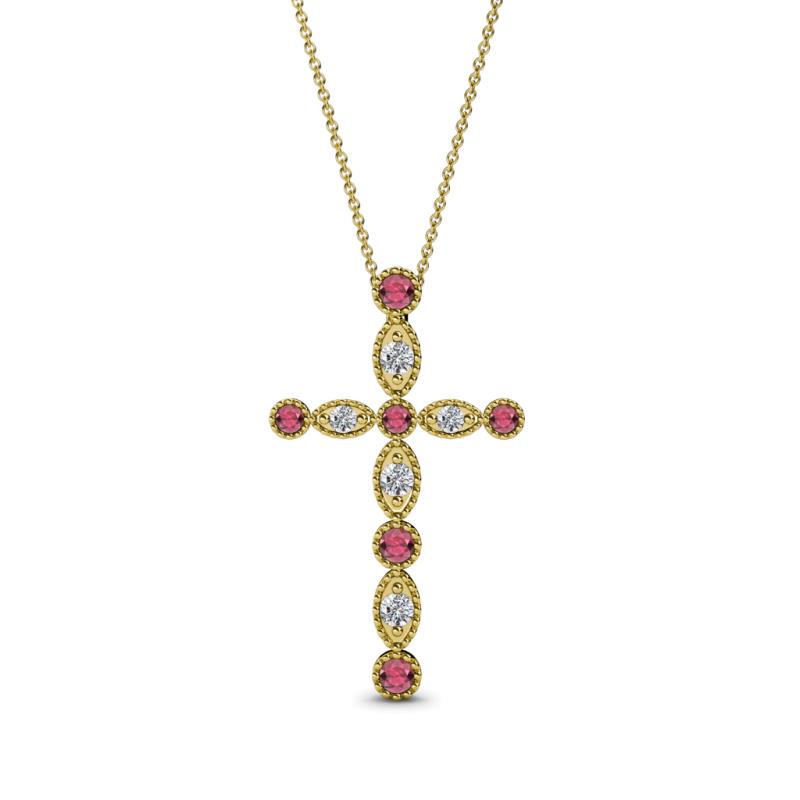 Abha Petite Rhodolite Garnet and Diamond Cross Pendant 