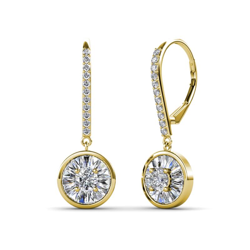 Lillac Iris Round and Baguette Diamond Halo Dangling Earrings 