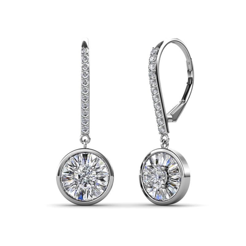 Lillac Iris Round Lab Grown Diamond and Baguette Diamond Halo Dangling Earrings 