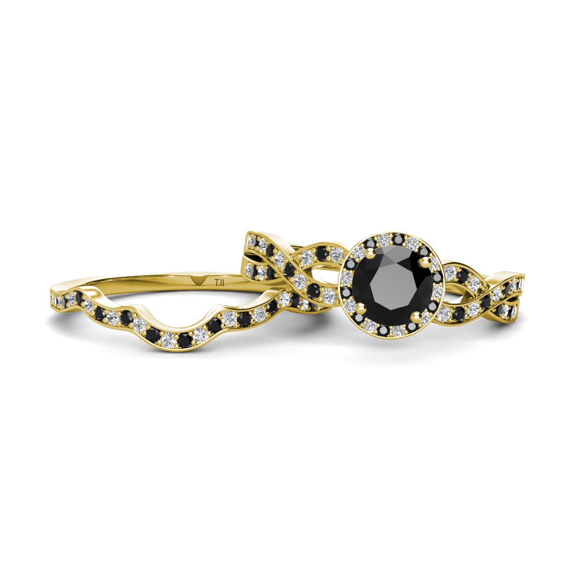 Alita Black and White Diamond Halo Bridal Set Ring 