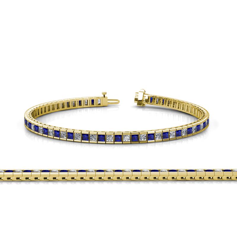 Zahra Princess Cut 2.00 mm Blue Sapphire and Diamond Eternity Tennis Bracelet 