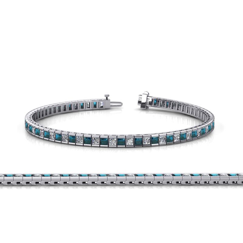 Zahra Princess Cut 2.00 mm Blue and White Diamond Eternity Tennis Bracelet 