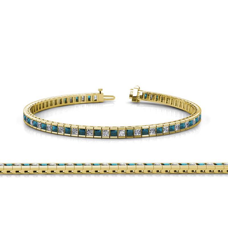 Zahra Princess Cut 2.00 mm Blue and White Diamond Eternity Tennis Bracelet 