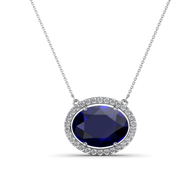 Oval Sapphire Pendant with Floral Diamond Halo | Angara