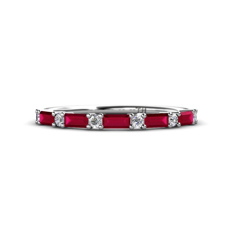 Sarah Baguette Ruby and Round Diamond Wedding Band 