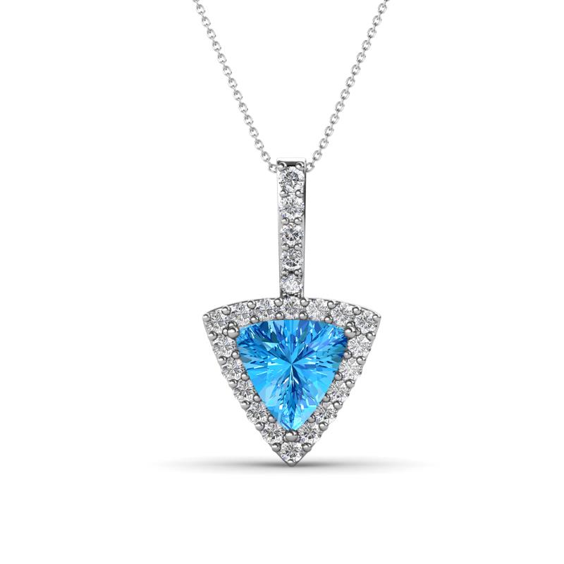 Barbara Trillion Cut Blue Topaz and Round Diamond Halo Pendant Necklace 