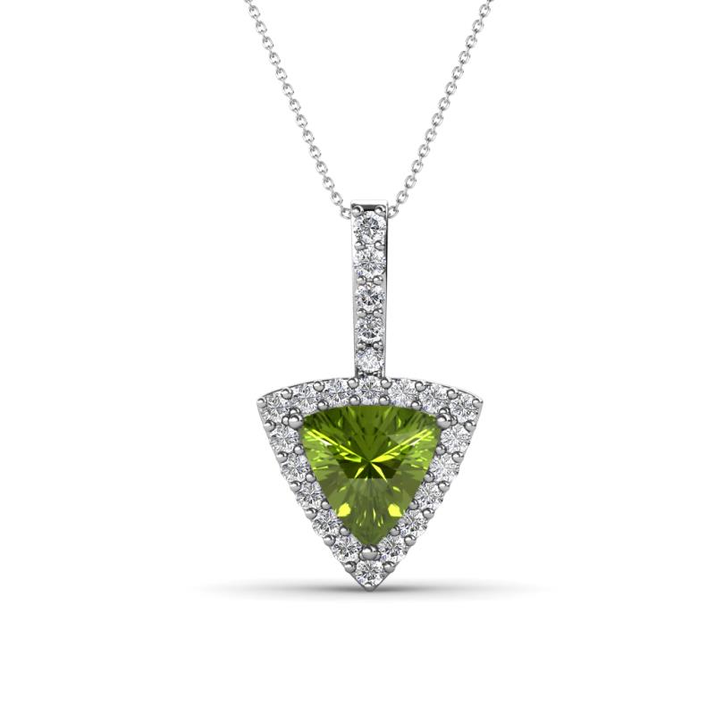 Barbara Trillion Cut Peridot and Round Diamond Halo Pendant Necklace 