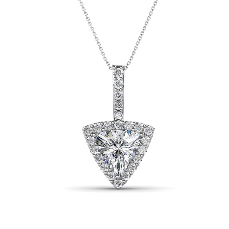 Barbara Trillion Cut Forever Brilliant Moissanite and Round Diamond Halo Pendant Necklace 