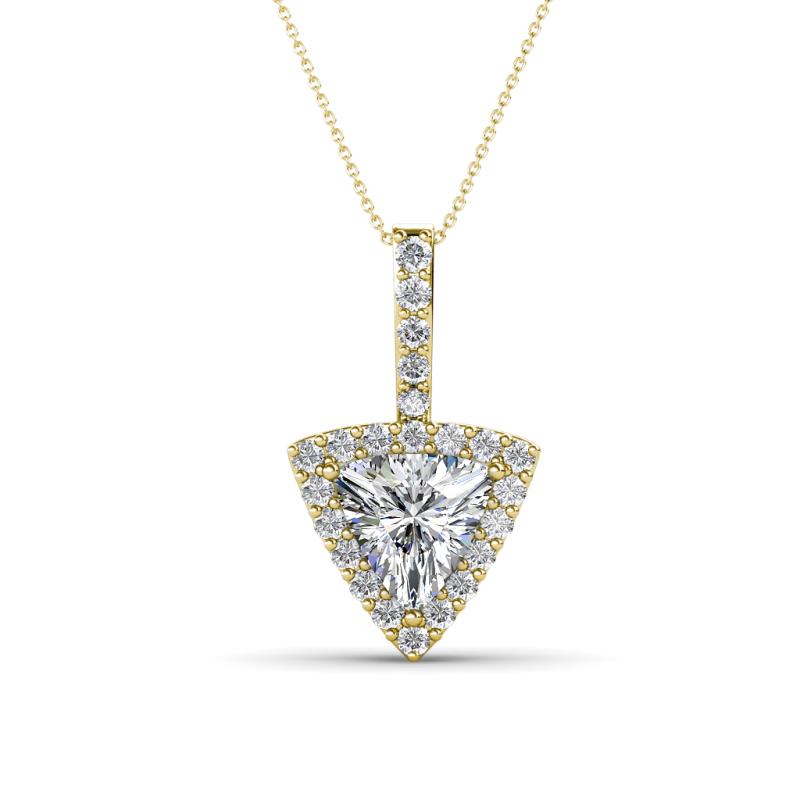 Barbara Trillion Cut Forever Brilliant Moissanite and Round Diamond Halo Pendant Necklace 