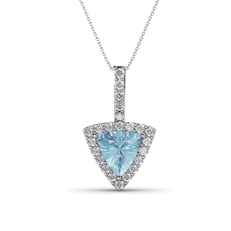 Barbara Trillion Cut Aquamarine and Round Diamond Halo Pendant Necklace 
