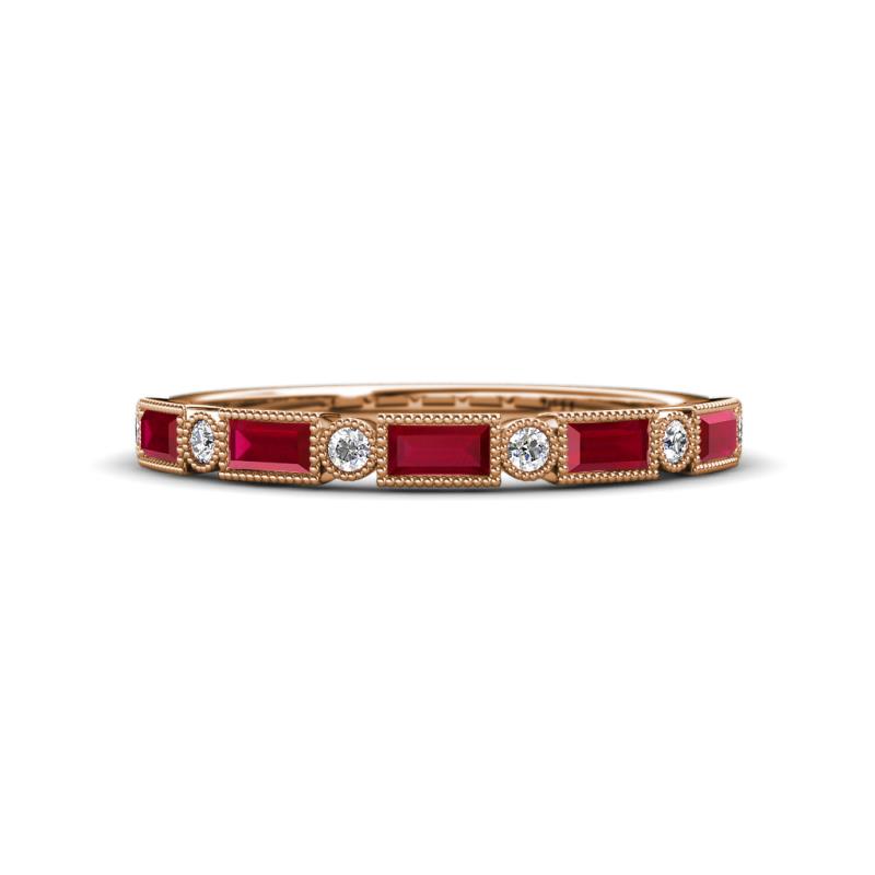 Kelli 0.97 ctw Baguette Shape Ruby and Round Diamond Milgrain Wedding Band 