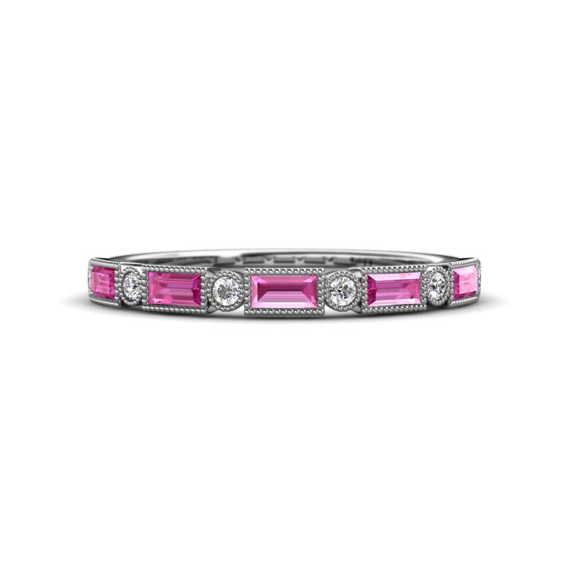 Kelli 0.87 ctw Baguette Shape Pink Sapphire and Round Diamond Milgrain Wedding Band 