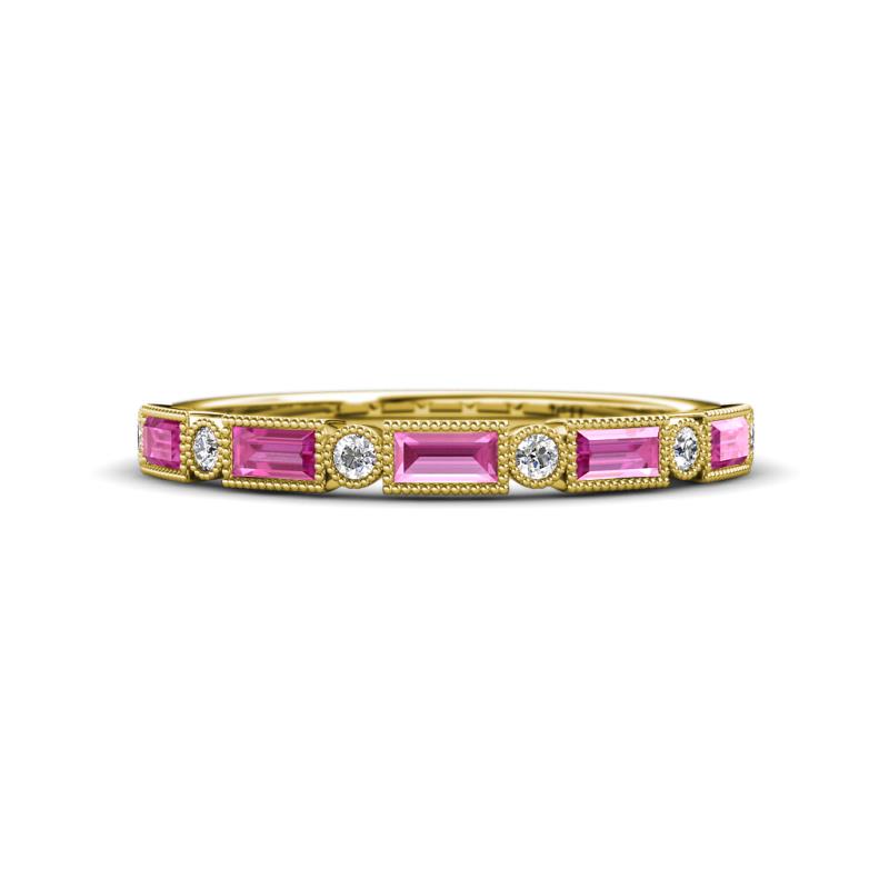 Kelli 0.87 ctw Baguette Shape Pink Sapphire and Round Diamond Milgrain Wedding Band 