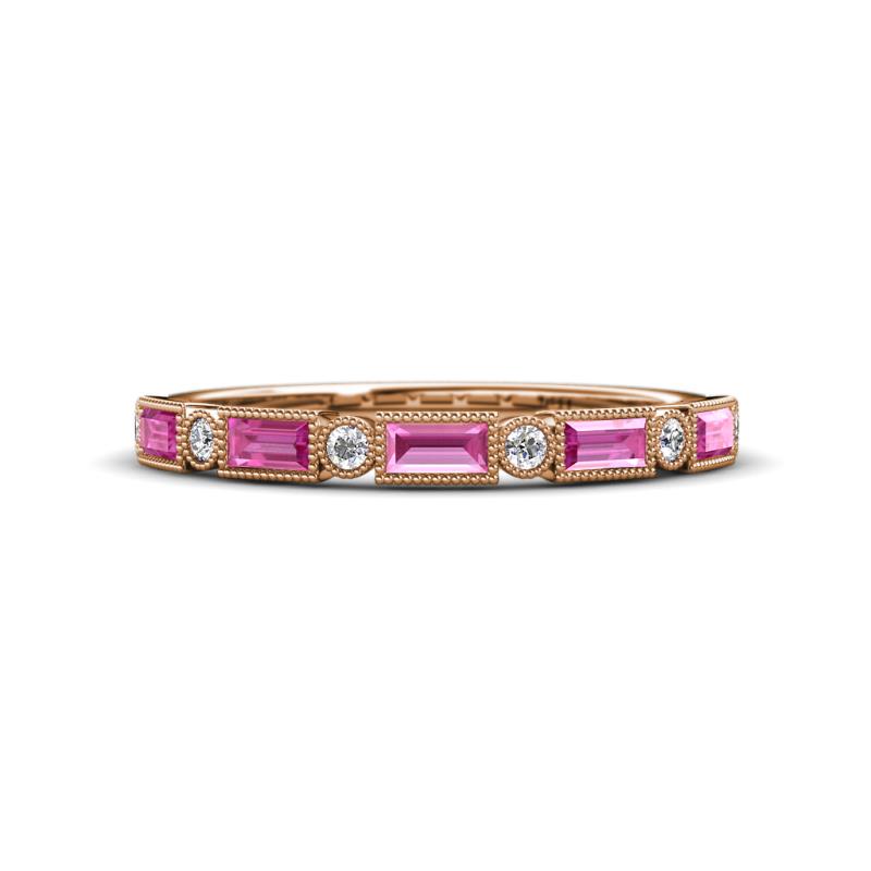 kelli Baguette Pink Sapphire and Round Diamond Milgrain Wedding Band 