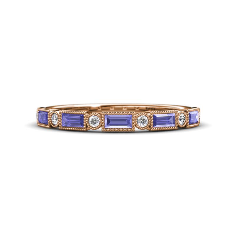 kelli Baguette Tanzanite and Round Diamond Milgrain Wedding Band 