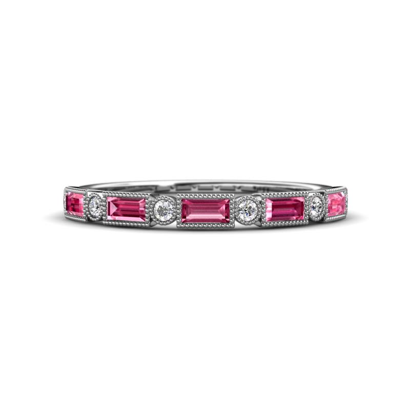 Kelli 0.82 ctw Baguette Shape Pink Tourmaline and Round Diamond Milgrain Wedding Band 