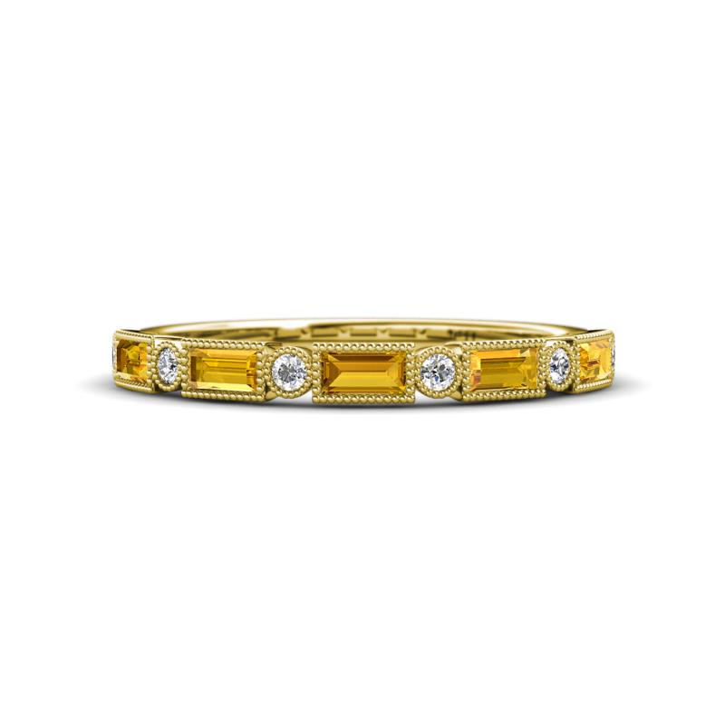 kelli Baguette Citrine and Round Diamond Milgrain Wedding Band 