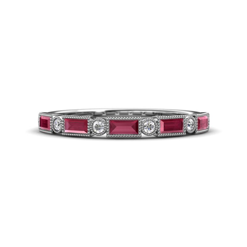 Kelli 0.92 ctw Baguette Shape Rhodolite Garnet and Round Diamond Milgrain Wedding Band 