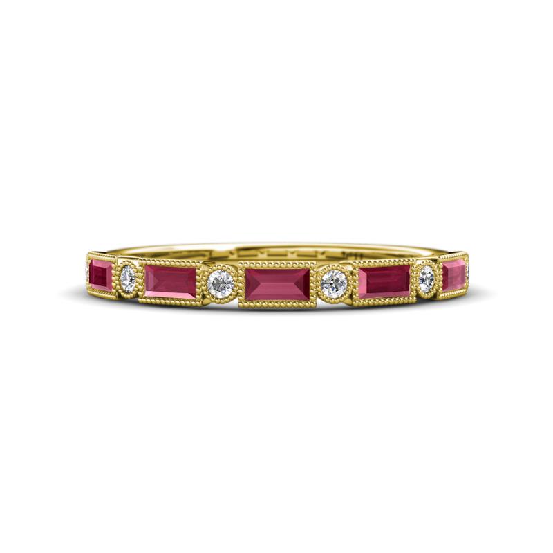 Kelli 0.92 ctw Baguette Shape Rhodolite Garnet and Round Diamond Milgrain Wedding Band 