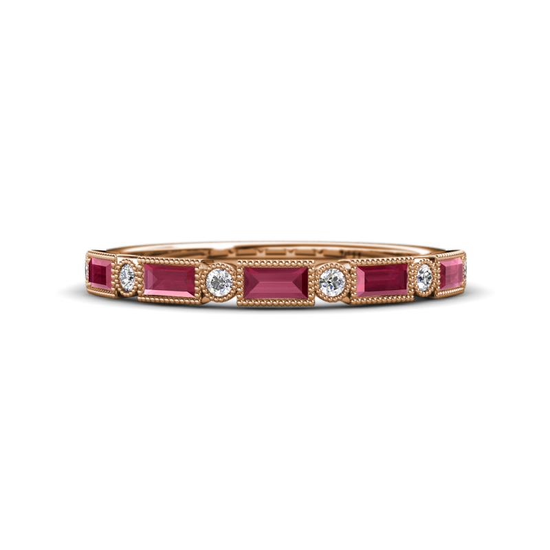 Kelli 0.92 ctw Baguette Shape Rhodolite Garnet and Round Diamond Milgrain Wedding Band 