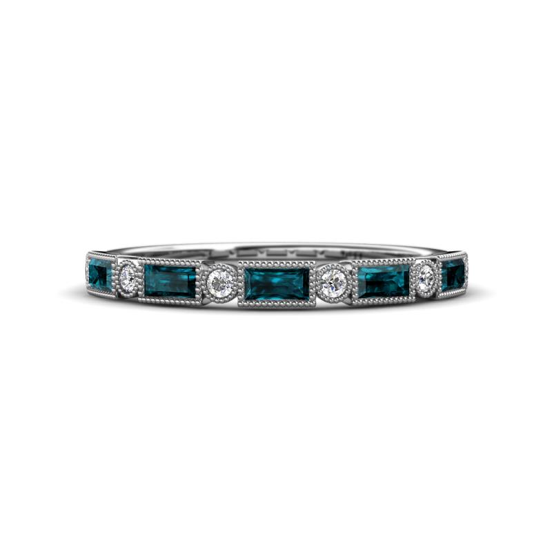 Kelli 0.82 ctw Baguette Shape London Blue Topaz and Round Diamond Milgrain Wedding Band 