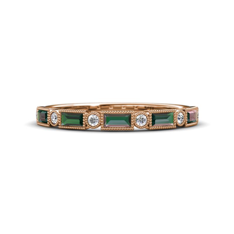 kelli Baguette Lab Created Alexandrite and Round Diamond Milgrain Wedding Band 