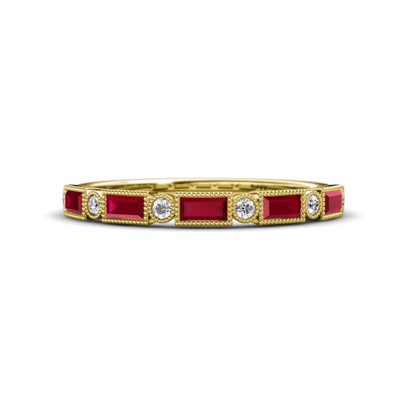 Kelli 0.97 ctw Baguette Shape Ruby and Round Diamond Milgrain Wedding Band 