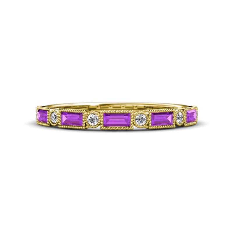 kelli Baguette Amethyst and Round Diamond Milgrain Wedding Band 