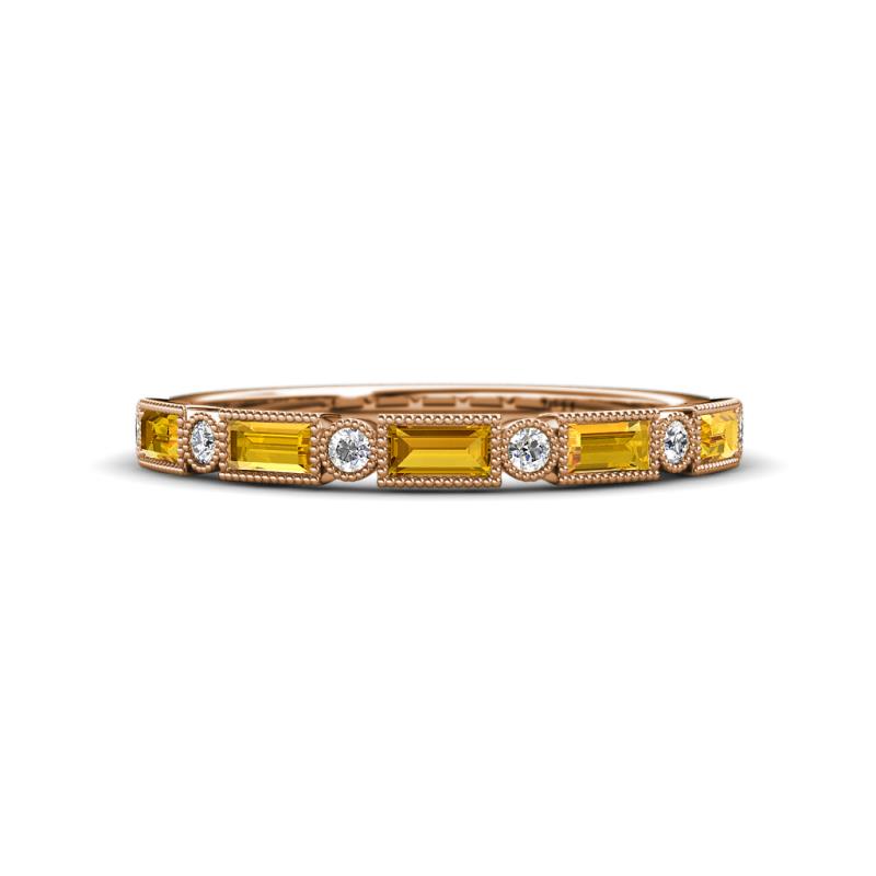 kelli Baguette Citrine and Round Diamond Milgrain Wedding Band 