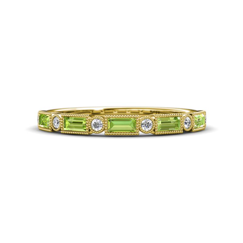 kelli Baguette Peridot and Round Diamond Milgrain Wedding Band 