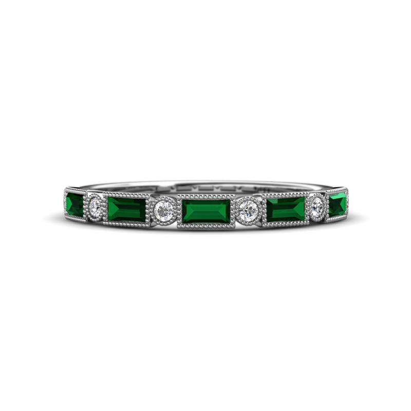 kelli Baguette Lab Created Emerald and Round Diamond Milgrain Wedding Band 