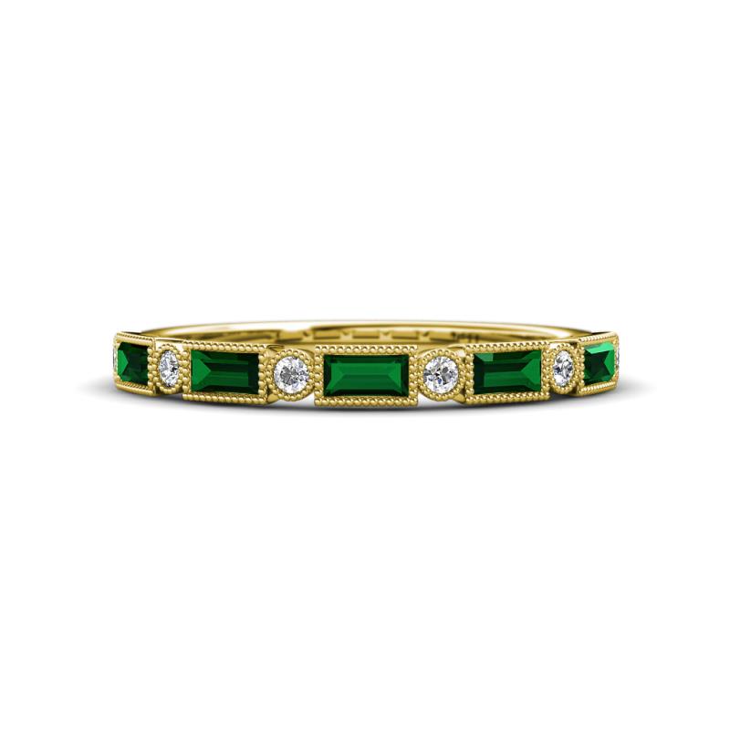 Kelli 0.62 ctw Baguette Shape Created Emerald and Round Diamond Milgrain Wedding Band 