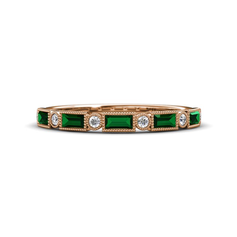 kelli Baguette Lab Created Emerald and Round Diamond Milgrain Wedding Band 