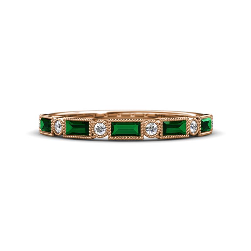 Kelli 0.62 ctw Baguette Shape Created Emerald and Round Diamond Milgrain Wedding Band 