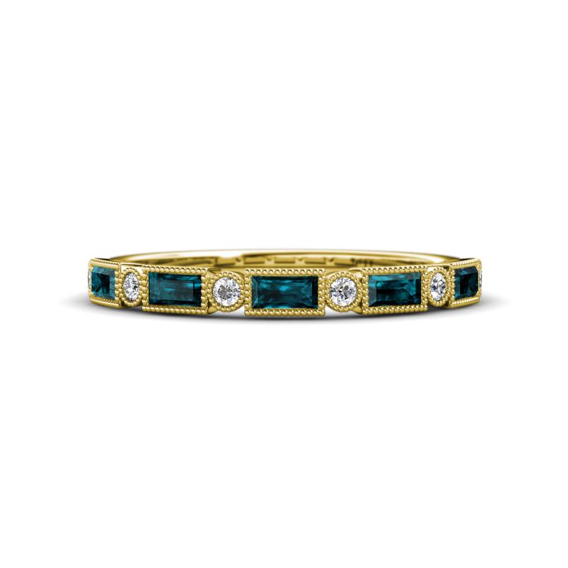 kelli Baguette London Blue Topaz and Round Diamond Milgrain Wedding Band 