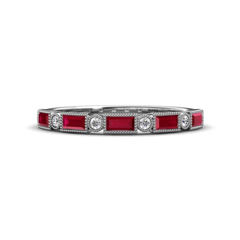 kelli Baguette Ruby and Round Diamond Milgrain Wedding Band 