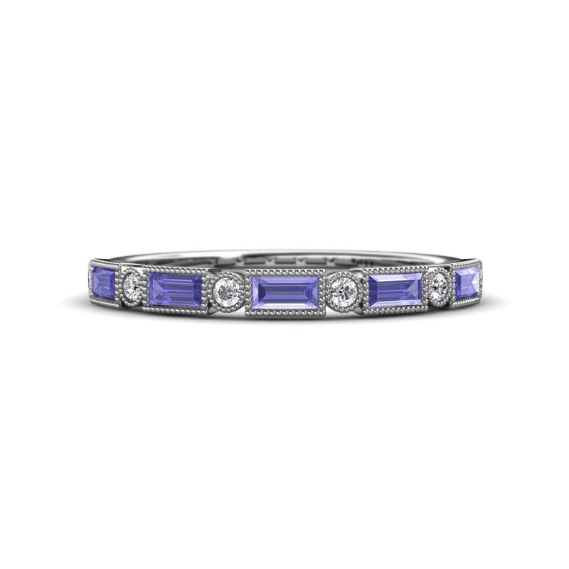 Kelli 0.77 ctw Baguette Shape Tanzanite and Round Diamond Milgrain Wedding Band 