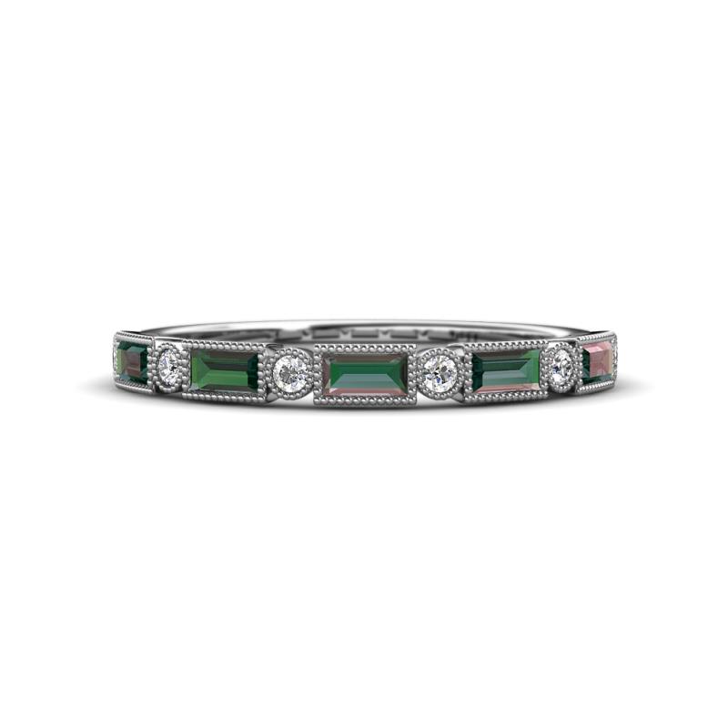 kelli Baguette Lab Created Alexandrite and Round Diamond Milgrain Wedding Band 