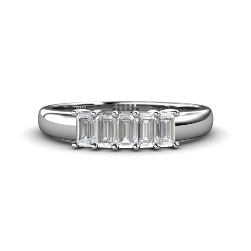 Melina 5x3 mm Emerald Cut White Sapphire 5 Stone Thick Shank Wedding Band 